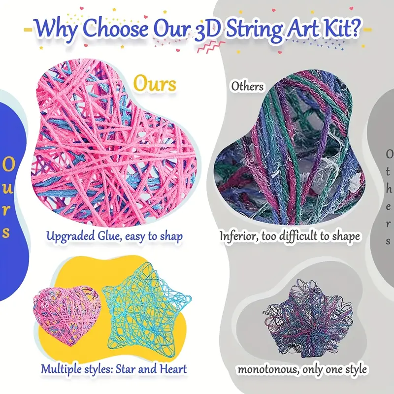 Crafts Art Kit For Kids,3d String Art Kit With Glowing Heart And