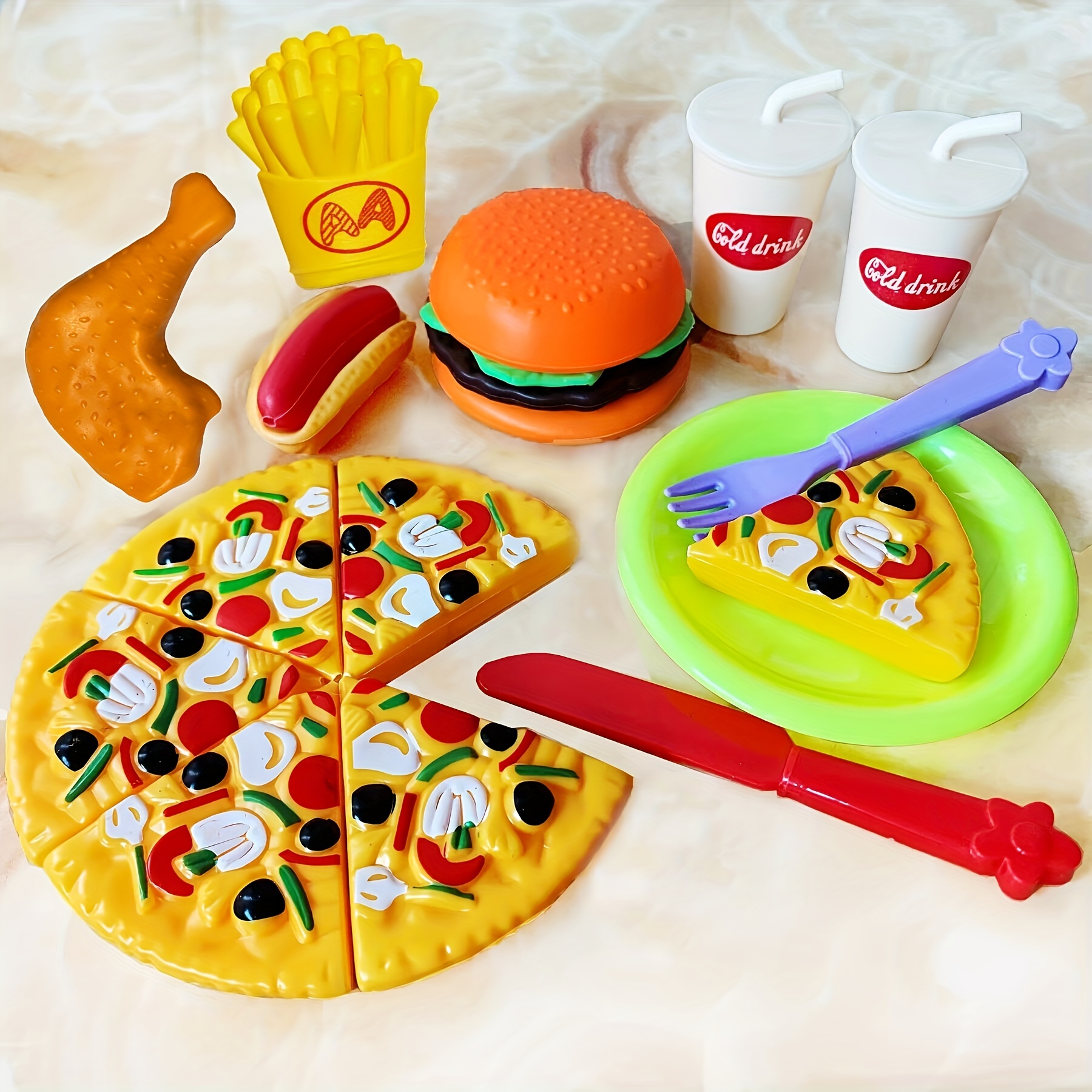 Simulation Food Children Pretend Kitchen Toys Hamburger Steak Pizza Fast  Food Plate Set Pretend To Play Children's Kitchen Game