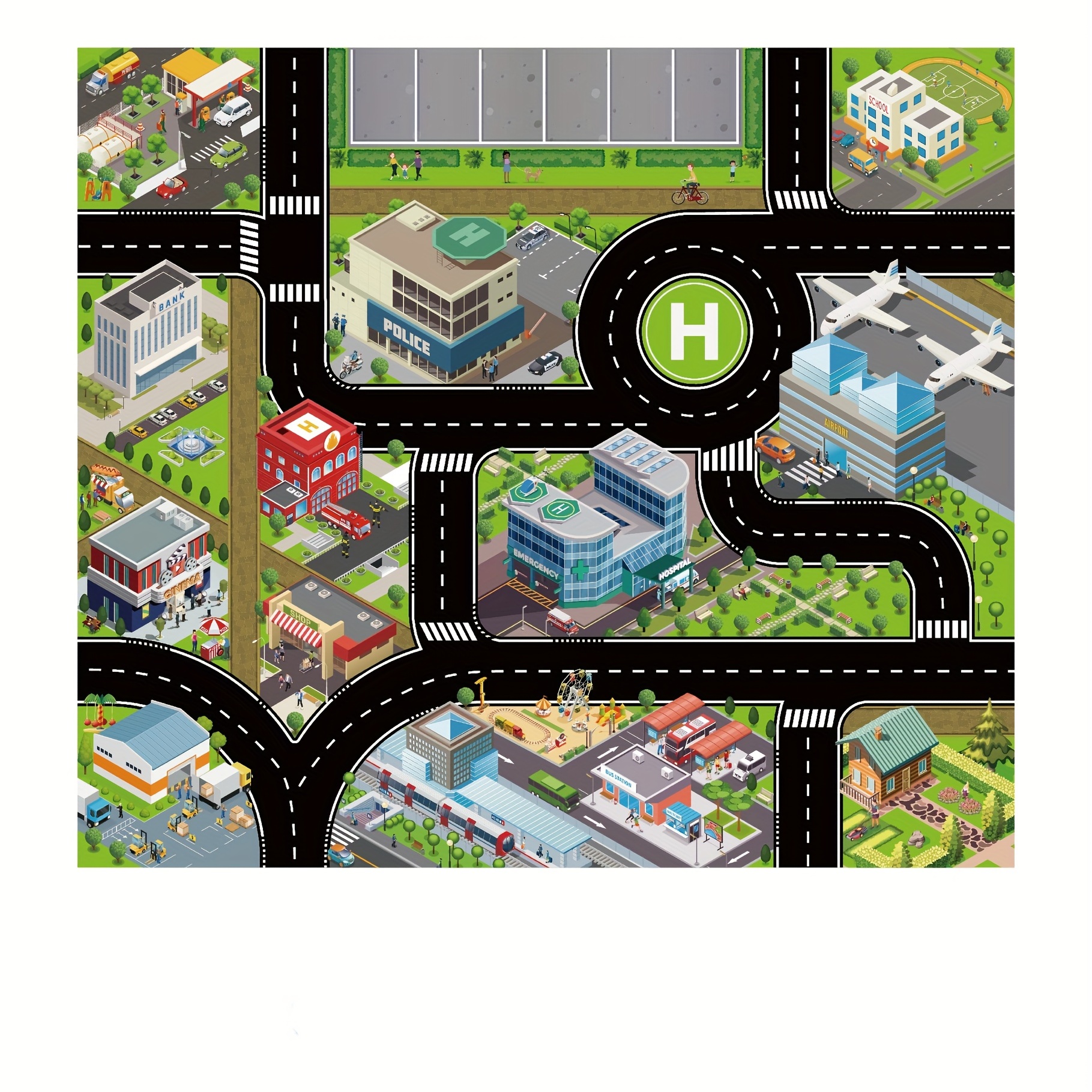 1 Alfombra Área Educativa Mapa Carreteras Tráfico Urbano - Temu