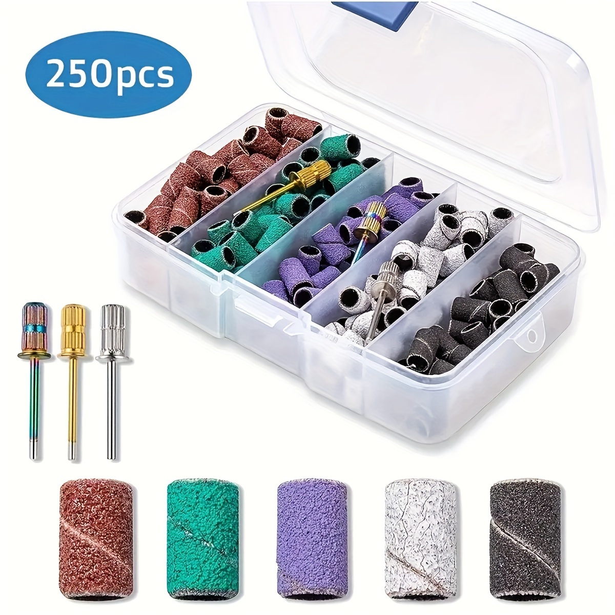 

1box Sanding Cap Bands For Electric Manicure Machine, 180/120/80 Grit Nail Drill Grinding Bit Files, Nail Polishing Tools