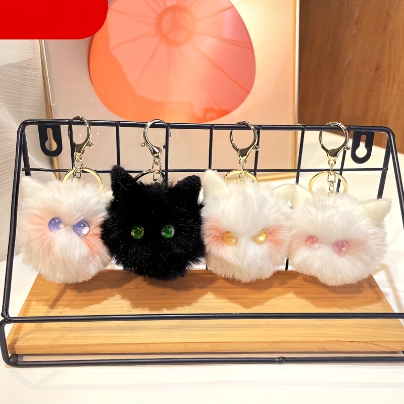 Furry Key Chain, Plush Kitten Head Keyrings, Kawaii Stuffed Animal