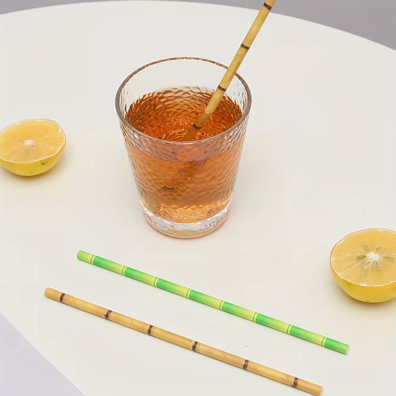 Lemon Biodegradable Paper Straws,Lemon Birthday Party Striped Decorative Straws - Set of 20.