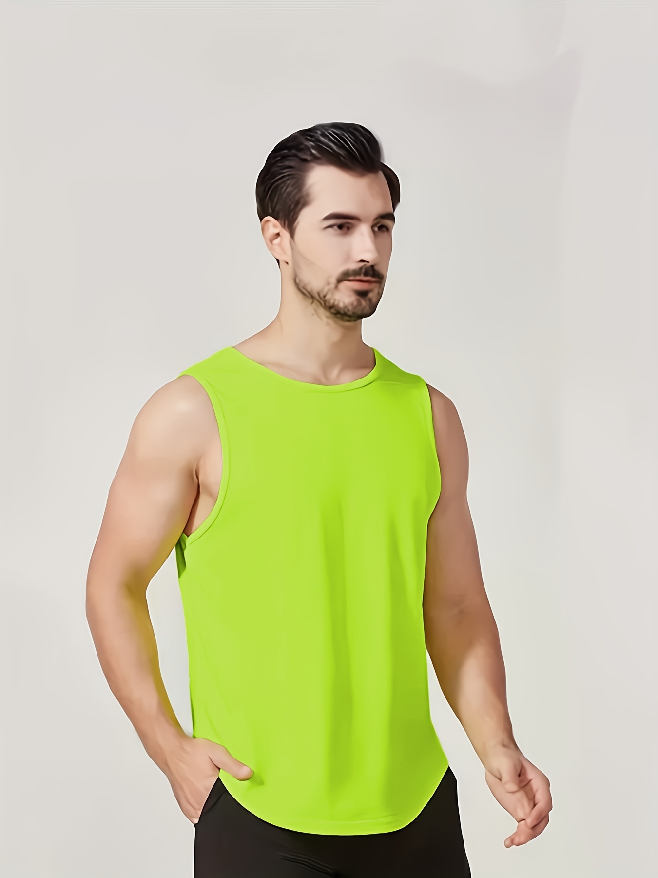 Men's Airism Cotton Sleeveless T-Shirt with Quick-Drying, Green, 2XL