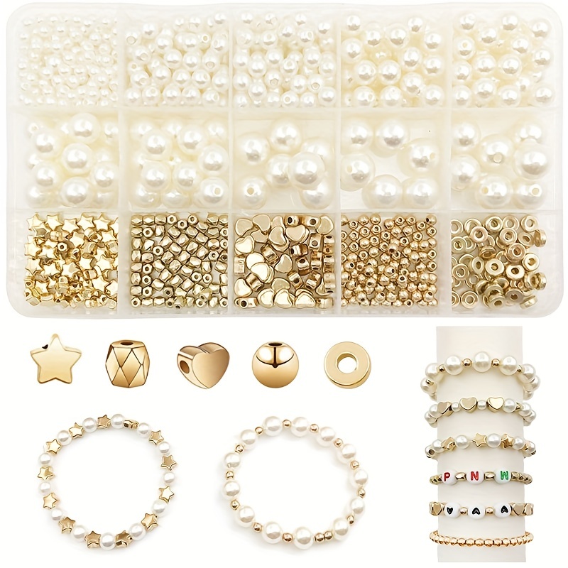 LEOBRO Pearl Beads for Bracelet Making, 720PCS Bracelet Making Kit Beads  for Bracelets, Friendship Bead Bracelet Kit, Pearl Beads Gold Beads for