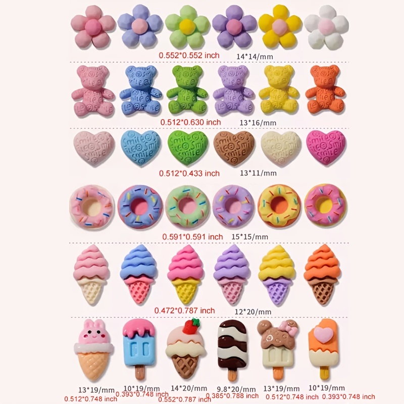 Kawaii 20pcs Nail Charms Kawaii Pink Cartoon Donut Ice Cream Bear