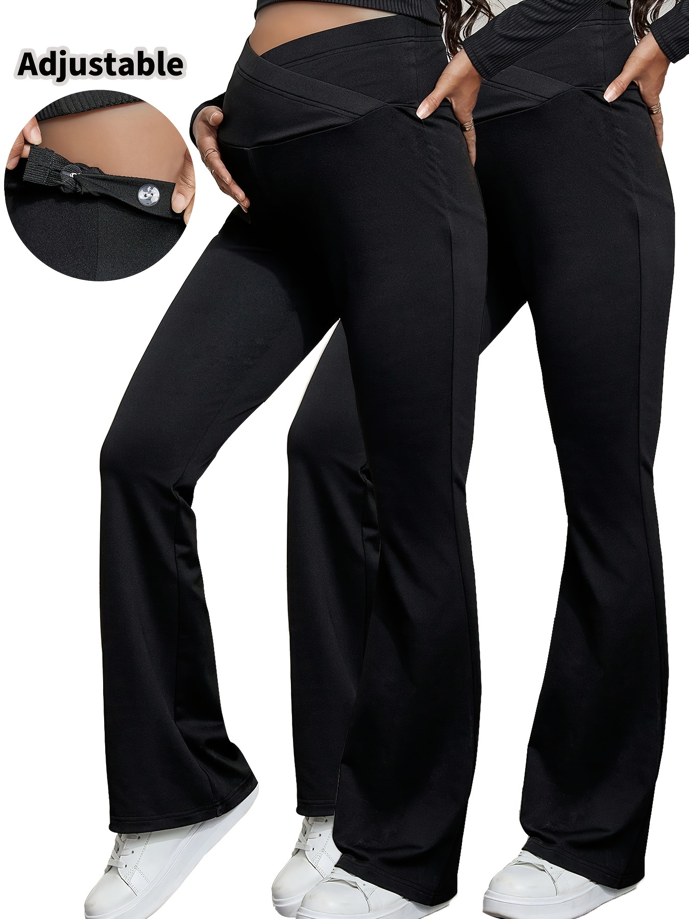 Ninth Moon Maternity Foldover Slim Leg Work Pants - Black - Little Miracles  Maternity Wear