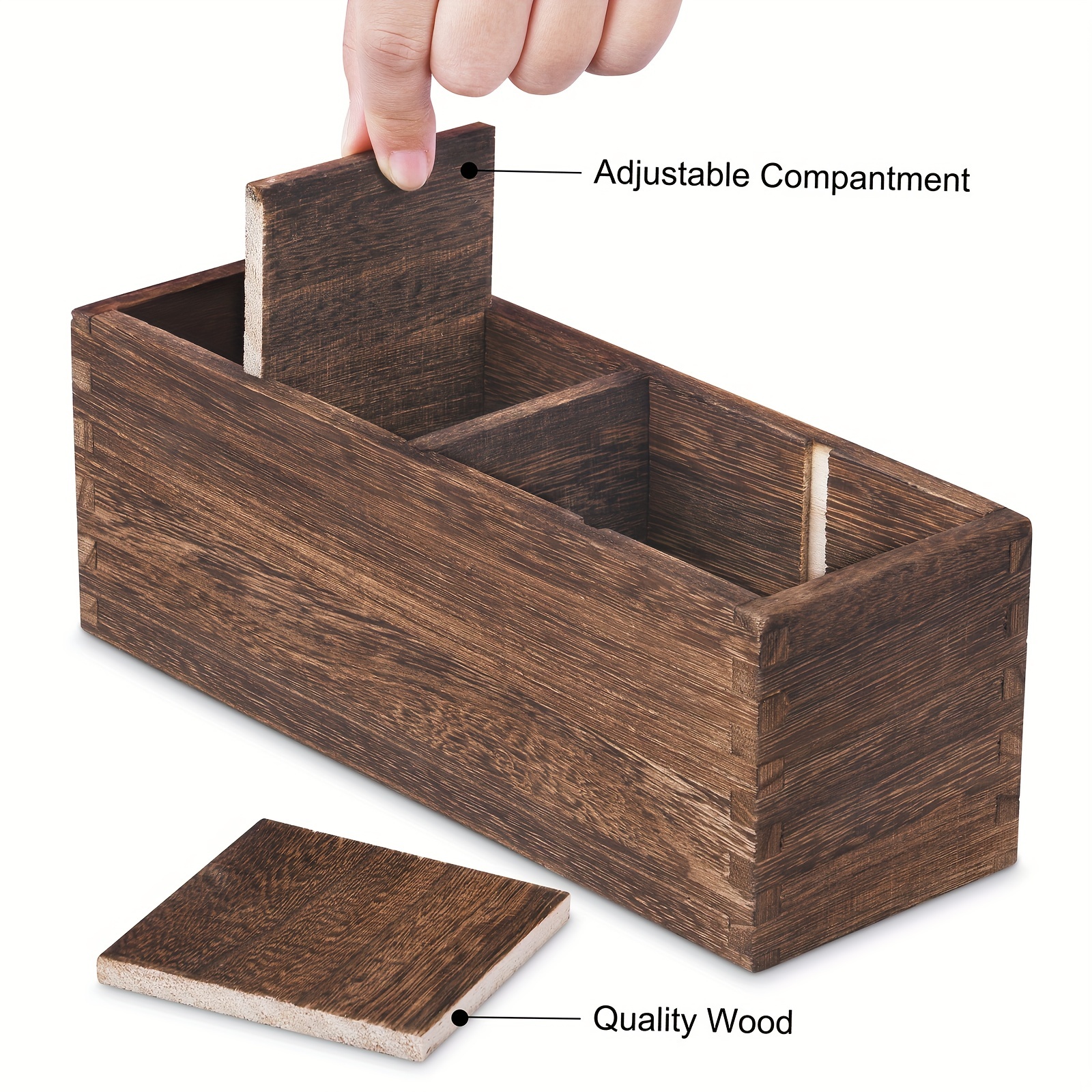 Wooden Pencil Caddy with 3 Compartments