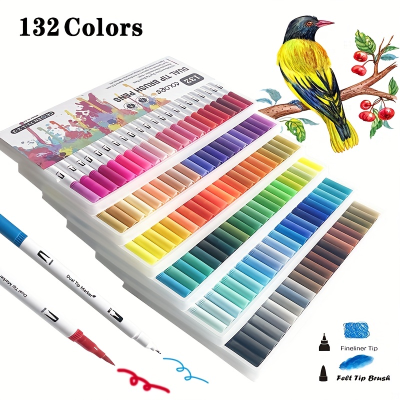 Rotuladores de doble pincel, 24 marcadores de colores, punta fina y punta  de pincel para niños y adultos, libros de colorear para planificar, tomar