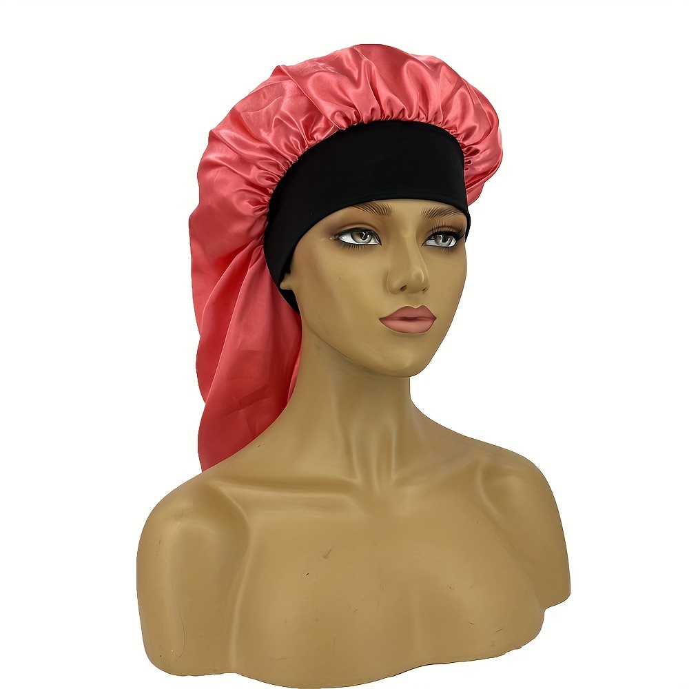 Plussign-Bonnet soyeux rose noir 32cm pour femme, accessoire pour dormir,  enveloppement de sauna, cheveux ronds