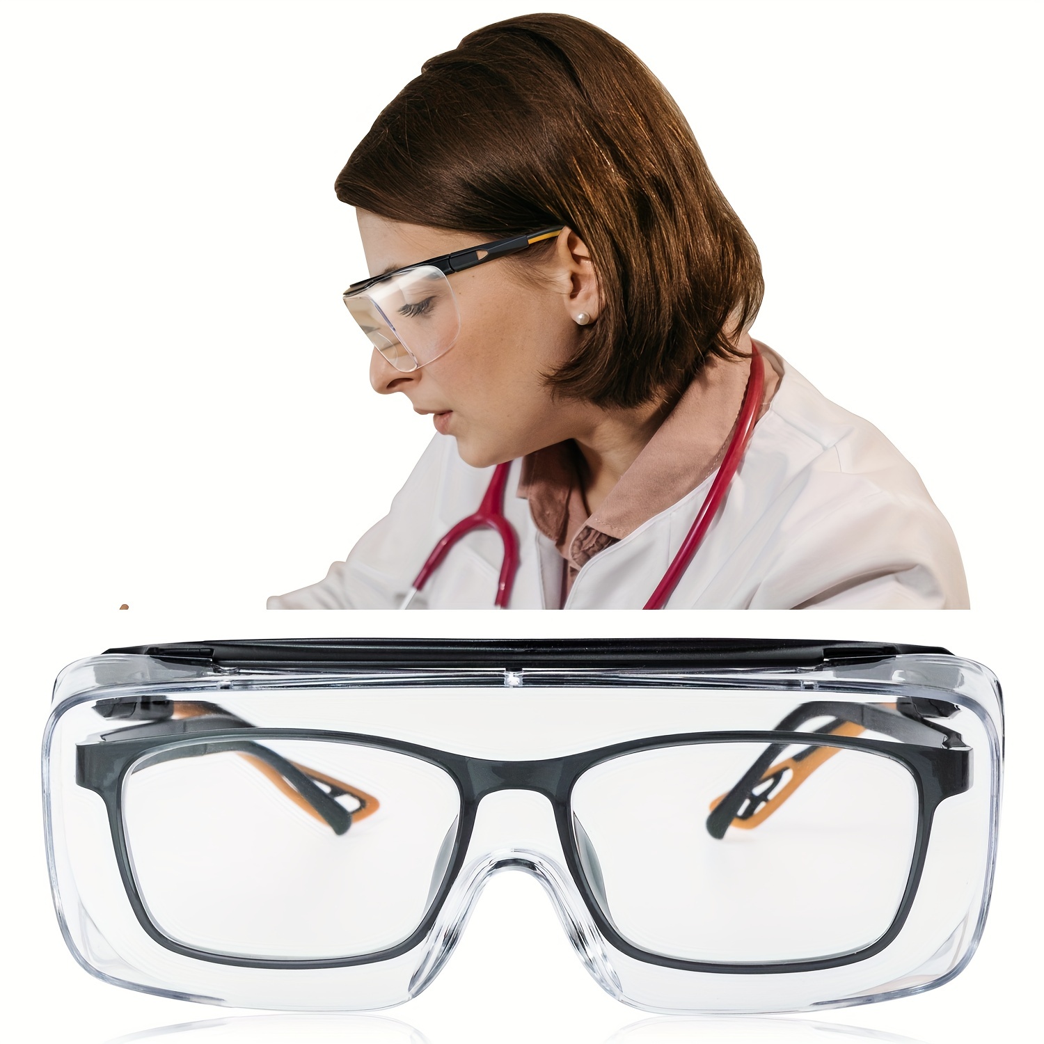 Gafas protectoras de seguridad, protección ocular suave y transparente,  antiniebla, se adaptan sobre los lentes, perfectos para construcción, tiro