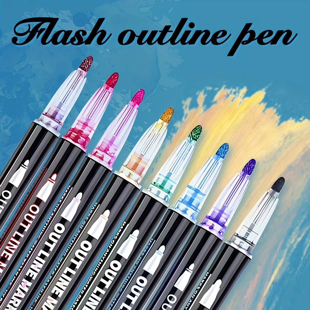 Double Line Outline Pens 12 Colors Outline Metallic Markers