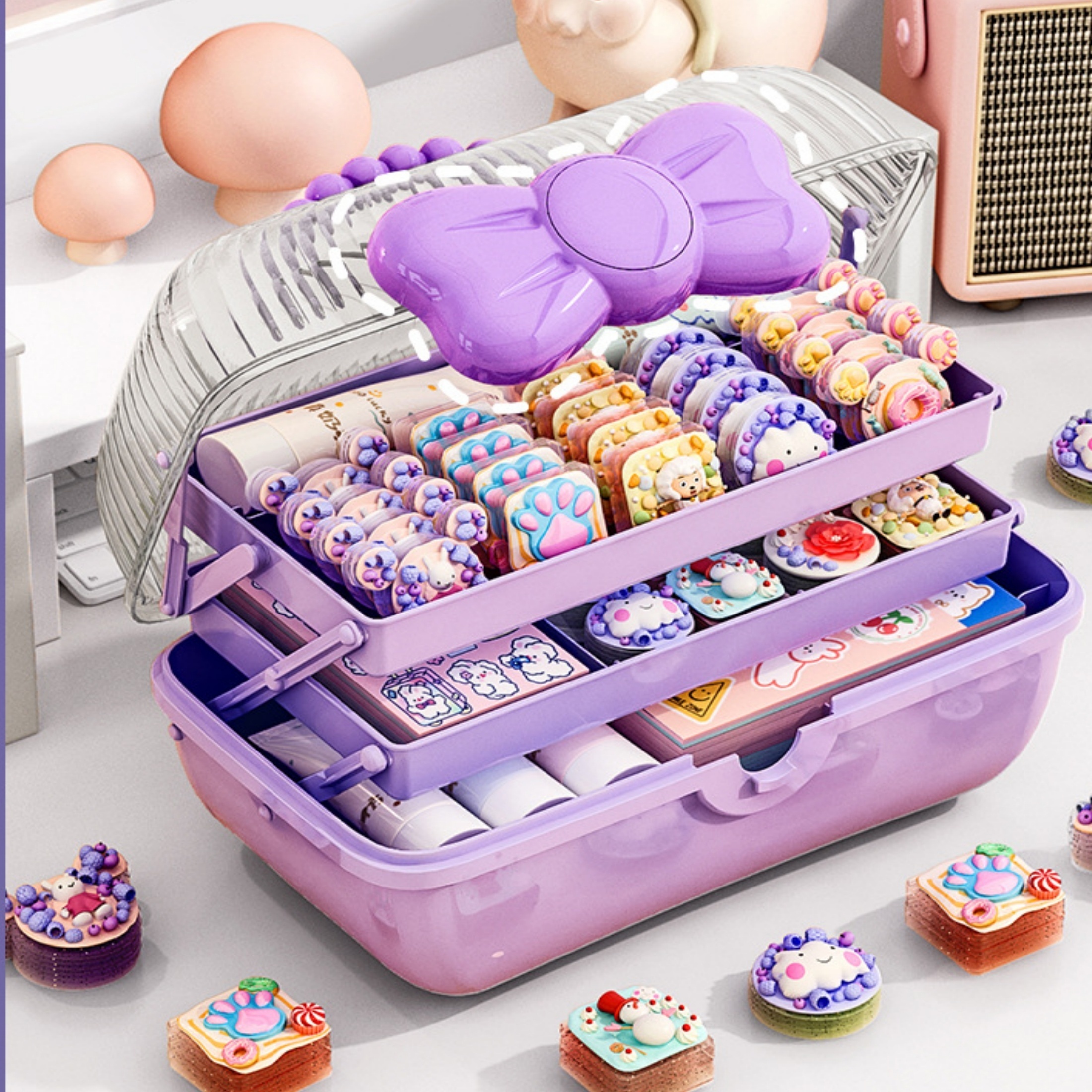 Kawaii Multi layer Desktop Storage Box Toy Storage Box - Temu