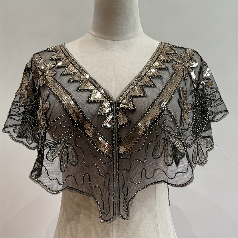 Vintage Sequin Beaded Cape Shawl for Women