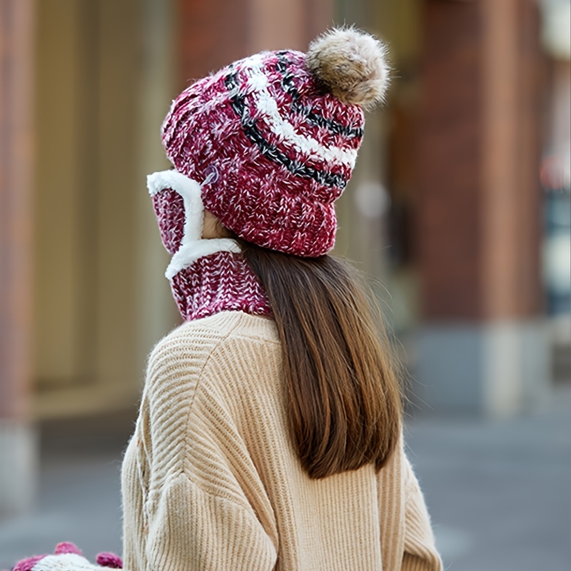 Ensemble bonnet écharpe gants 3 pièces / ensemble Bonnet tricoté Mitaines  et écharpe en polaire pour femmes Cadeaux du Nouvel An chinois Cadeaux de  la