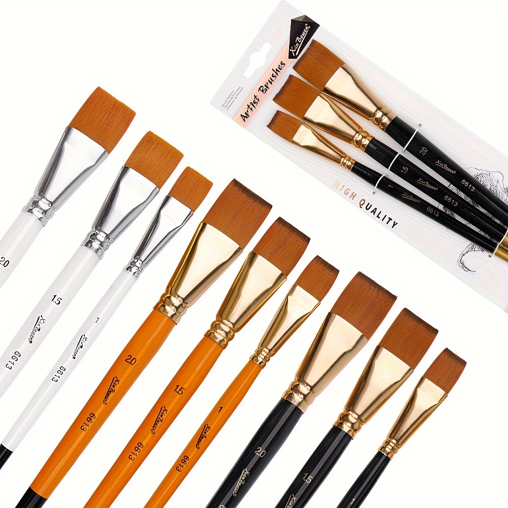 Flat Paint Brushes For Painting 3 Sized Craft Brushes Nylon - Temu