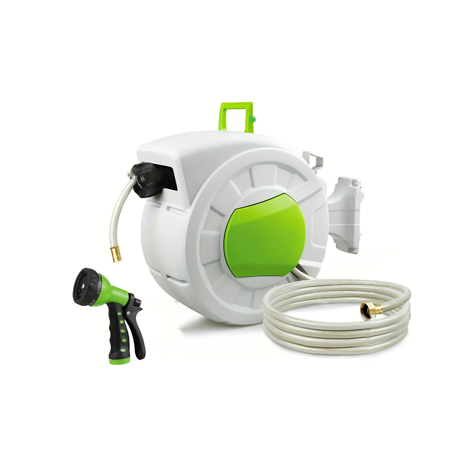 Retractable Water Hose Reel with 7 Sprayer Modes, Wall Mount, 180 Degrees  Swivel Bracket Slow Return Systemfor Garden Watering Outdoor 10m Hose