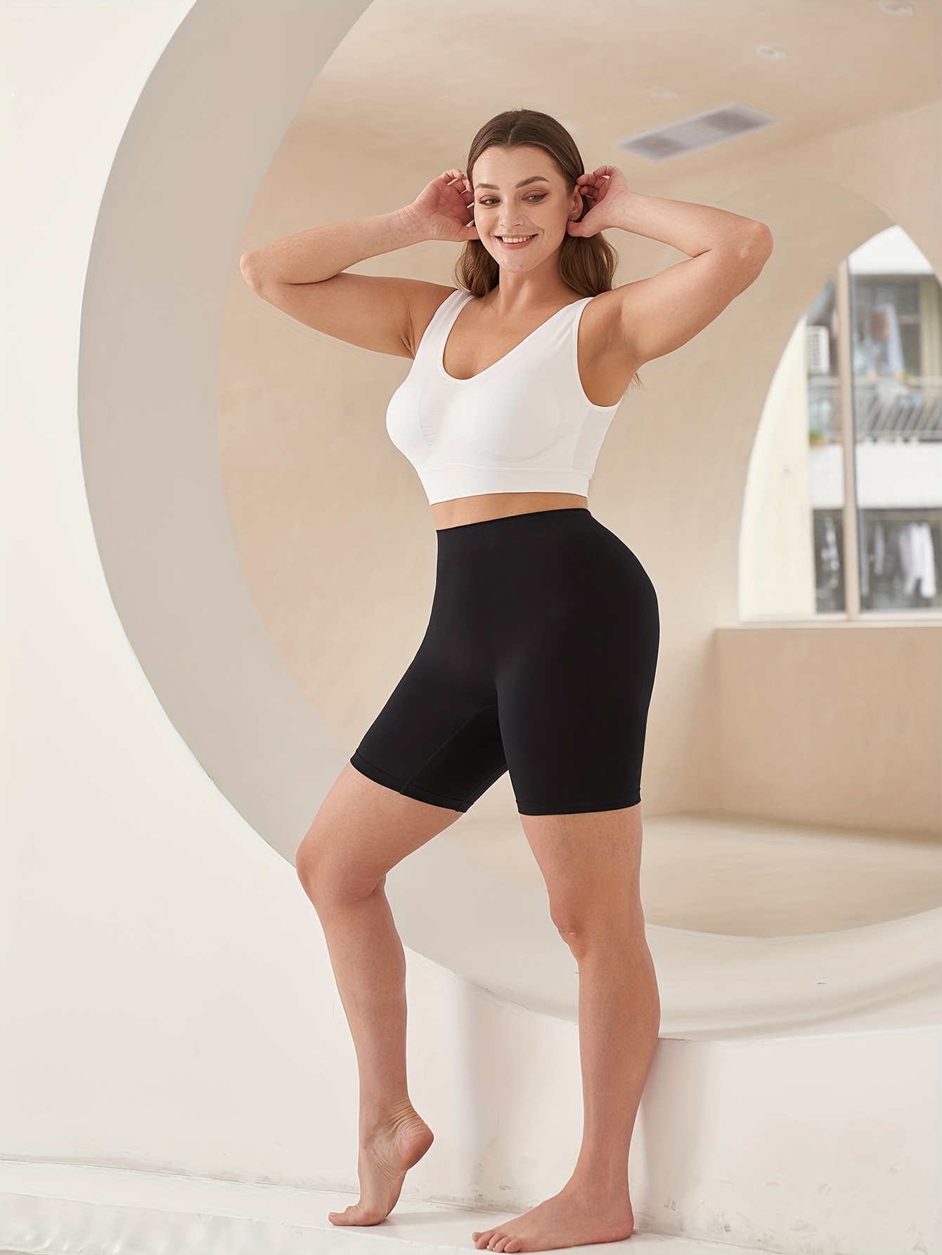 Plus Size Sexy Shapewear Bottoms, Women's Plus Solid Seamless Tummy Control  Shapewear Shorts