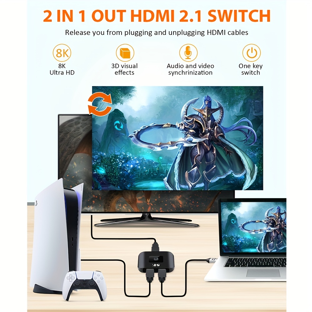 2 1 Switch 8k Uhd Splitter 1 In 2 Bi Directional 48gbps Switcher 2 In 1 8k  60hz 4k 120hz Aluminum Selector Ps4 Ps5 Xbox Tv Fire Stick - Electronics -  Temu