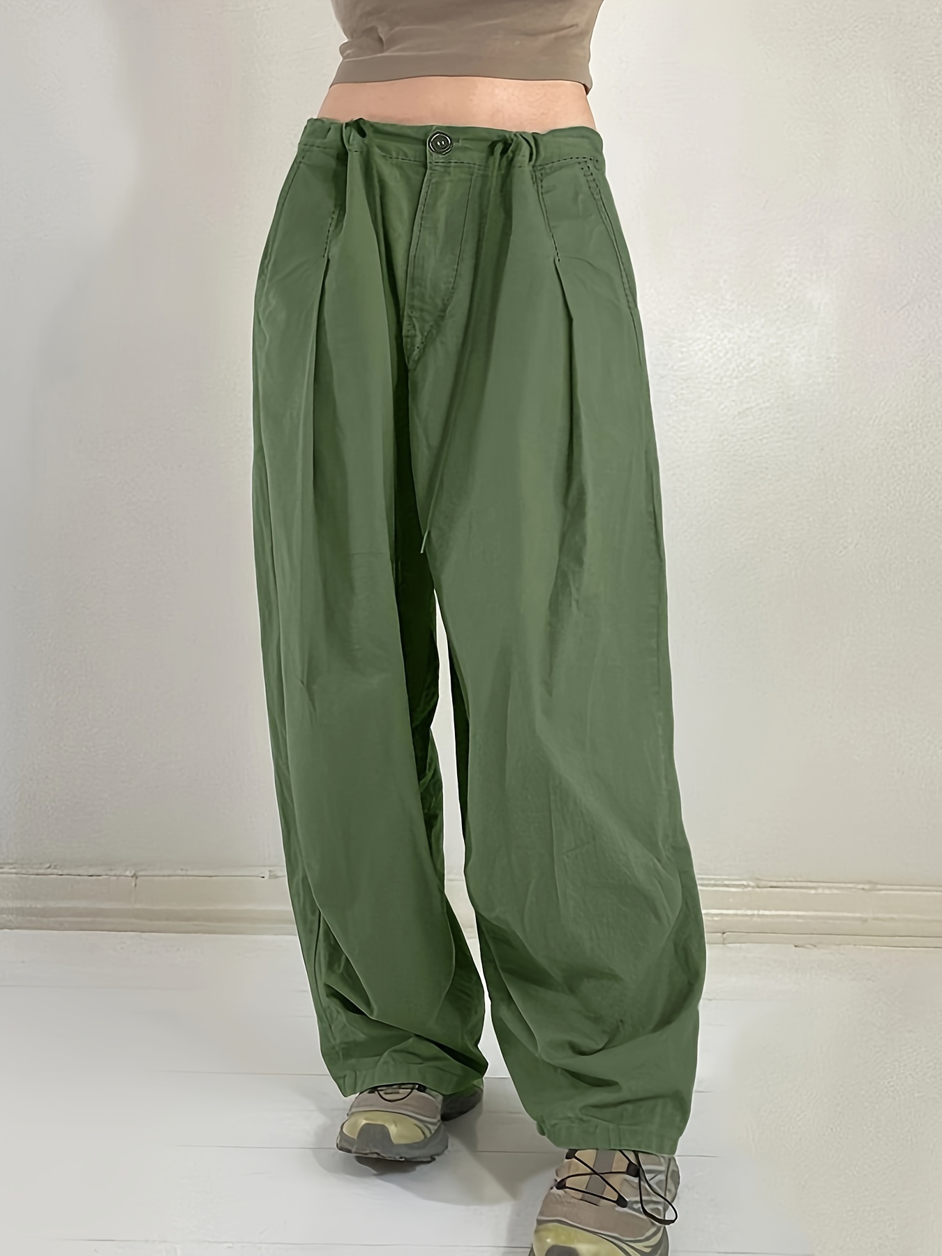 Solid Pocket Cargo Pants Casual Button Front Pants Women's - Temu Canada