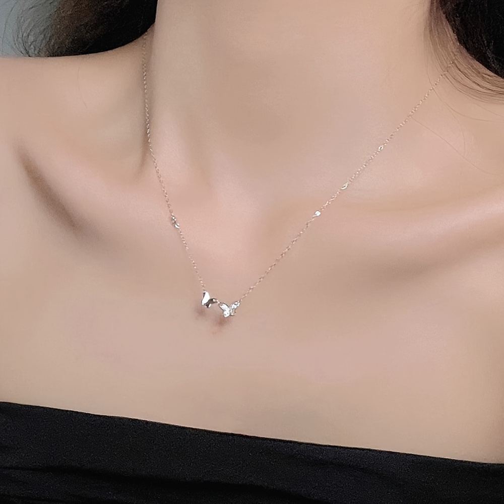 Sterling Silver Necklace with Double Butterfly Pendant