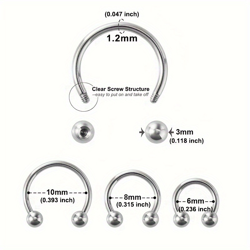 12pcs Gothic Punk Stainless Steel Hoop Earrings 16G