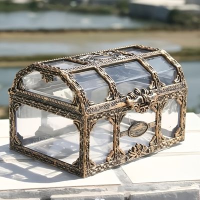 1pc fashion vintage treasure chest ring necklace earrings jewelry box coin storage box chocolate candy food box christmas new year gift wedding accessories