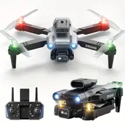 foldable drone with electrically adjustable high definition dual camera led lights intelligent obstacle avoidance optical flow positioning trajectory confrontation one click stunt rolling details 2