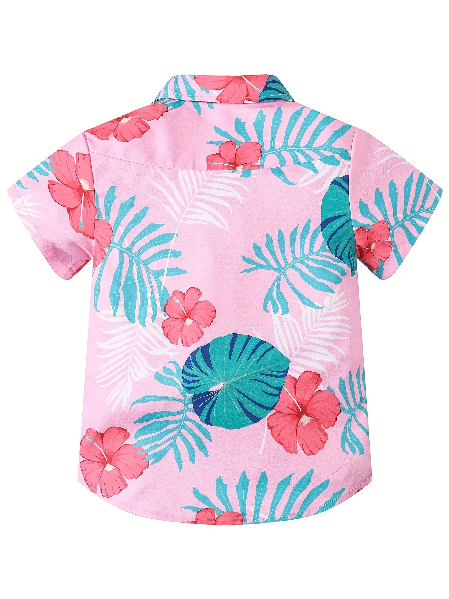 Kid Boy Floral Leaf Print Button Design Short-sleeve Shirt