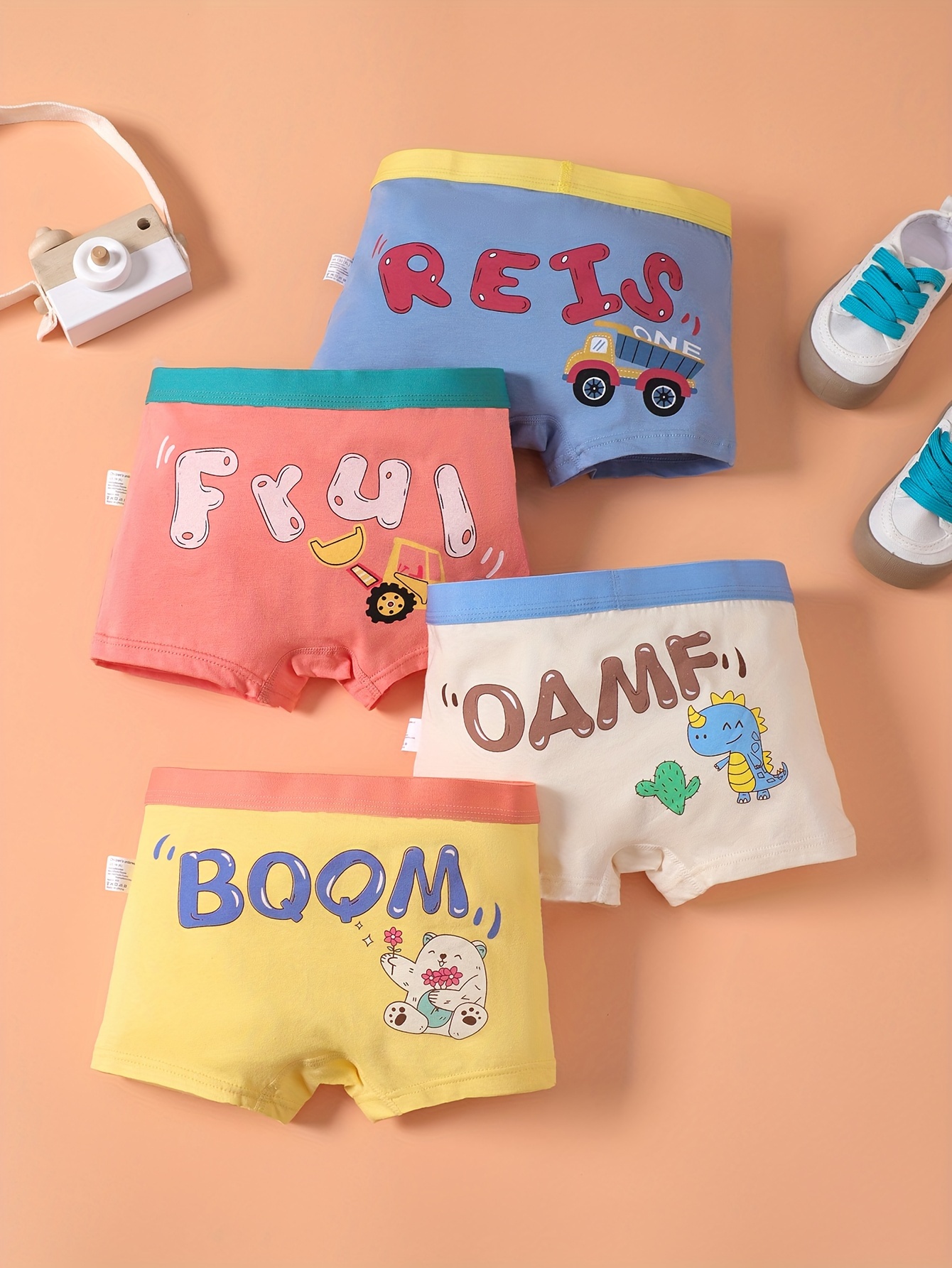 4Pcs Toddler Boys Underwear 95% Cotton Soft Breathable Cute Cartoon Letter  Pattern Comfy Boxers Briefs