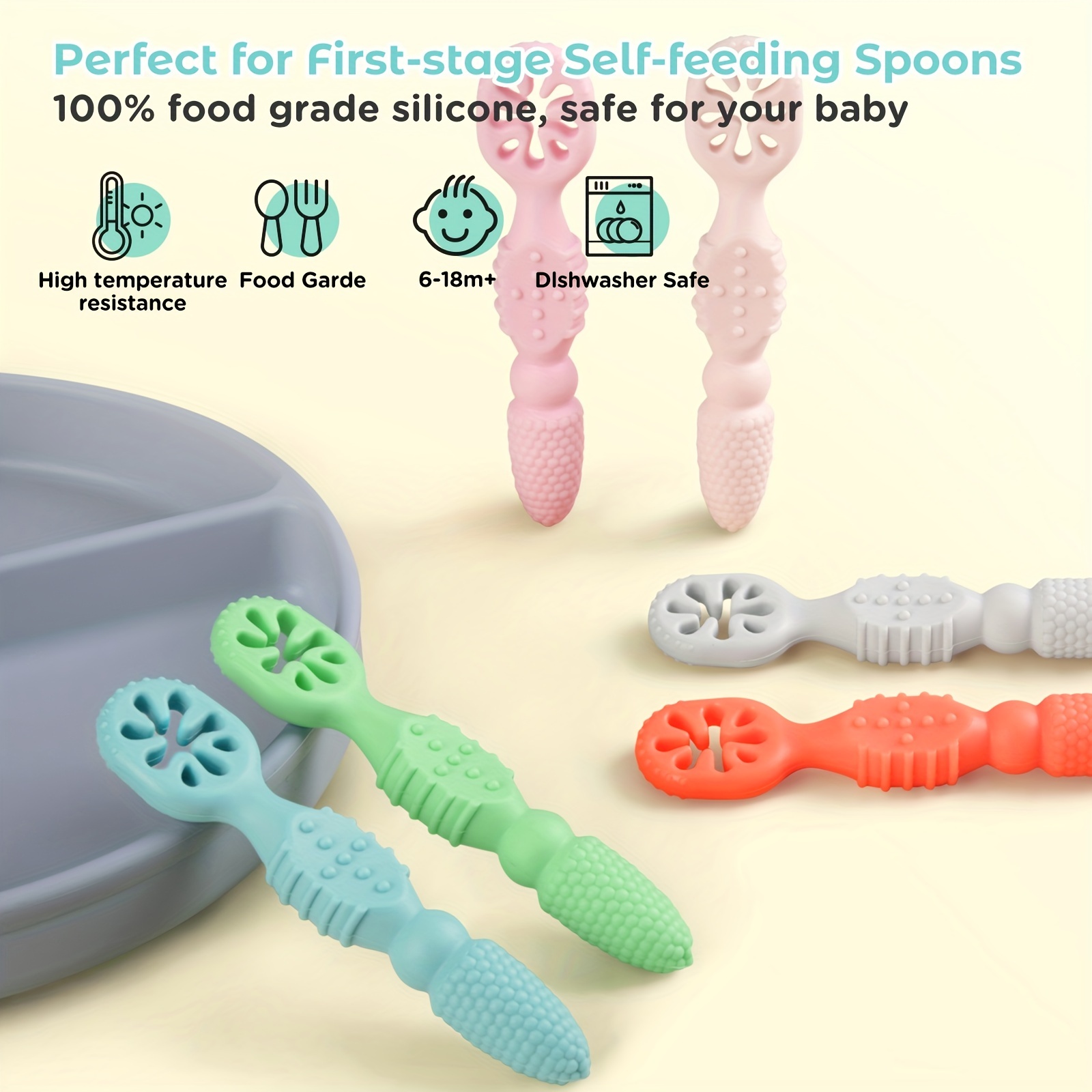 6pcs Silicone Baby Spoon For First Stage Toddler Utensils Baby Led Weaning  Spoon