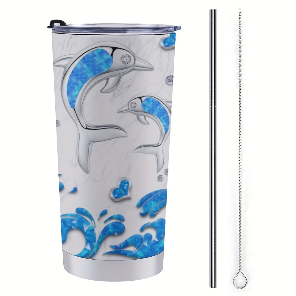 Dolphin Tumbler With Handle And Straw Dolphin Heart Tumbler, Large Capacity  Stainless Steel Dolphin Travel Coffee Mug, Dolphins - Temu