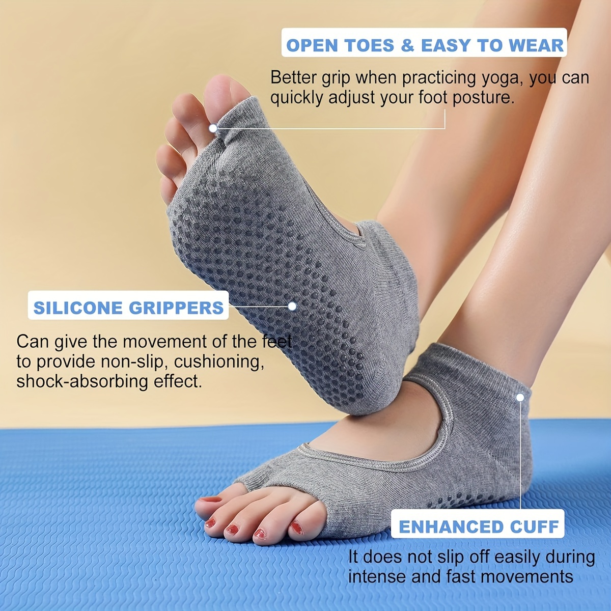 Solid Color Toeless Non slip Yoga Socks Two toe Backless - Temu