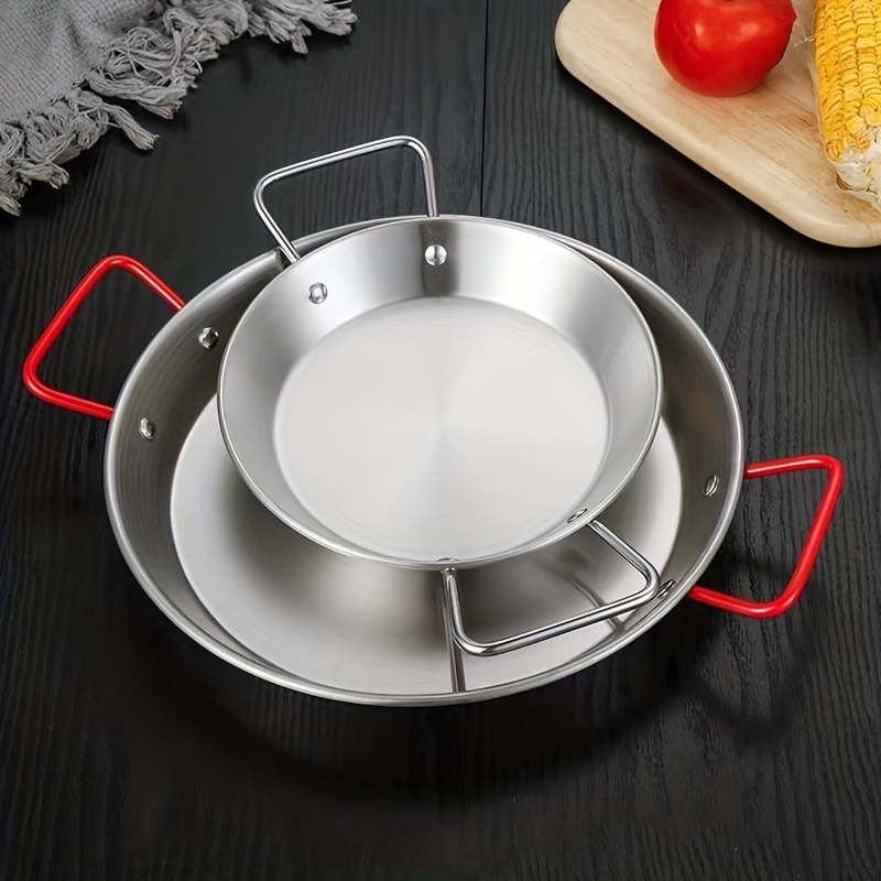  UGCER Stainless Steel Paella Pot, Spanish Seafood Rice Pans  with Double Handles, Home Cooking Pot Frying Picnic Plates Snack Tray  (30cm) : Home & Kitchen