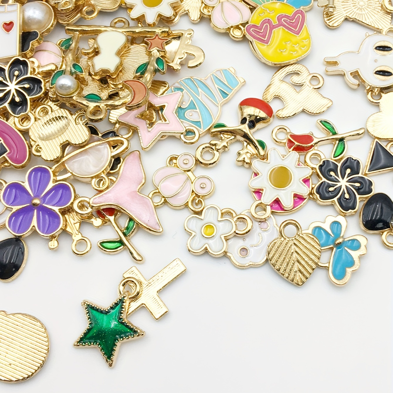 Assorted 50 Enamel Charms Gold Metal Charms, Small Alloy Jewelry Charms  Collection, DIY Bracelet Charms 