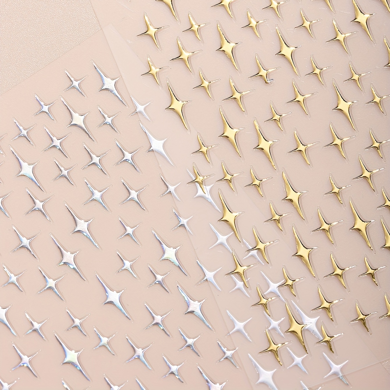 2 Sheets 3D Silver Star Nail Art Stickers Glitter Decals Self Adhesive