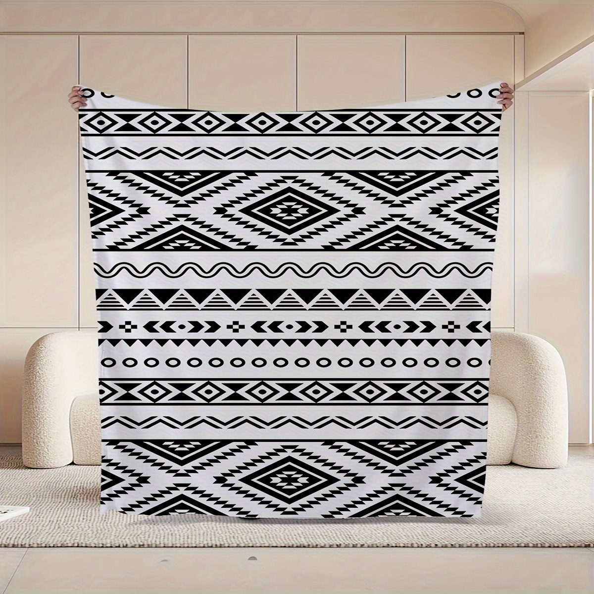 bohemian chic black white flannel throw blanket soft warm Temu