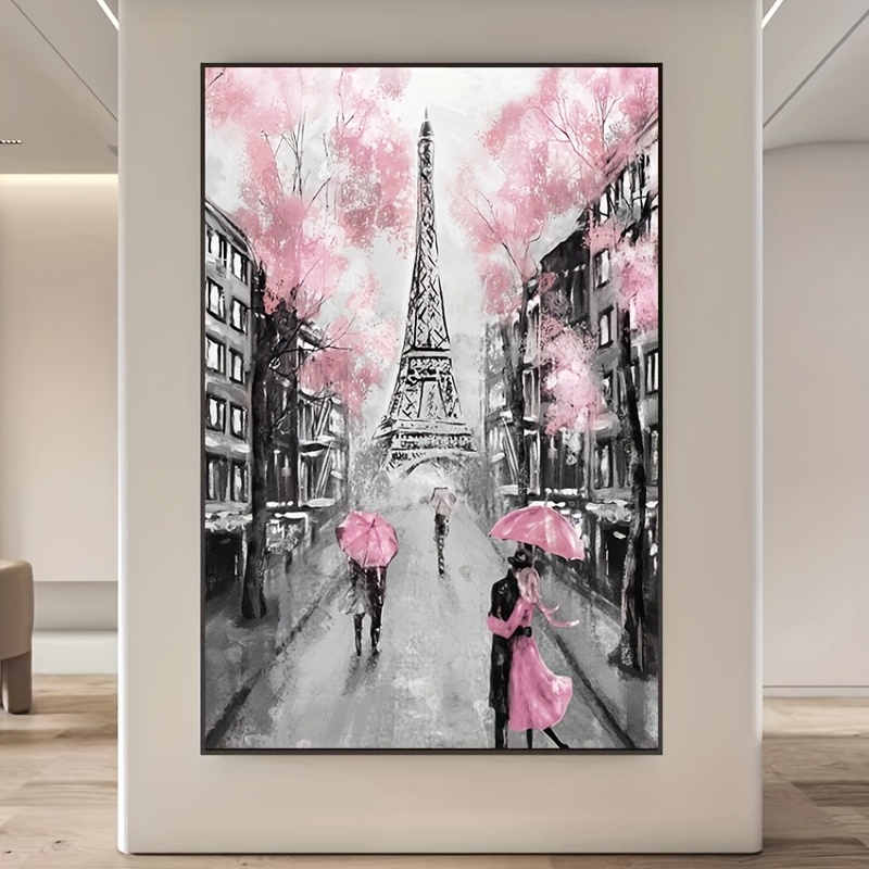 1pc  風景画、フランスパリヨーロッパ都市、フラワーシティストリート桜ウッドランド装飾画、水平プリント壁掛け絵画、リビングルームベッドルームベッドサイドソファ背景壁装飾用