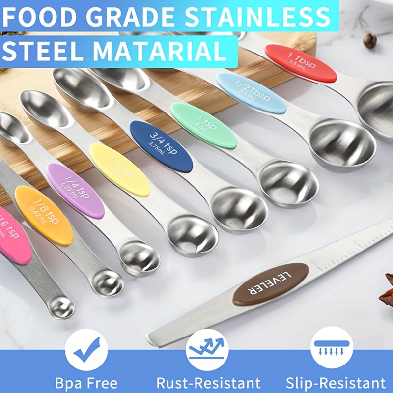 7pcs Magnetic Measuring Spoons Dual Sided Stainless Steel Kitchen