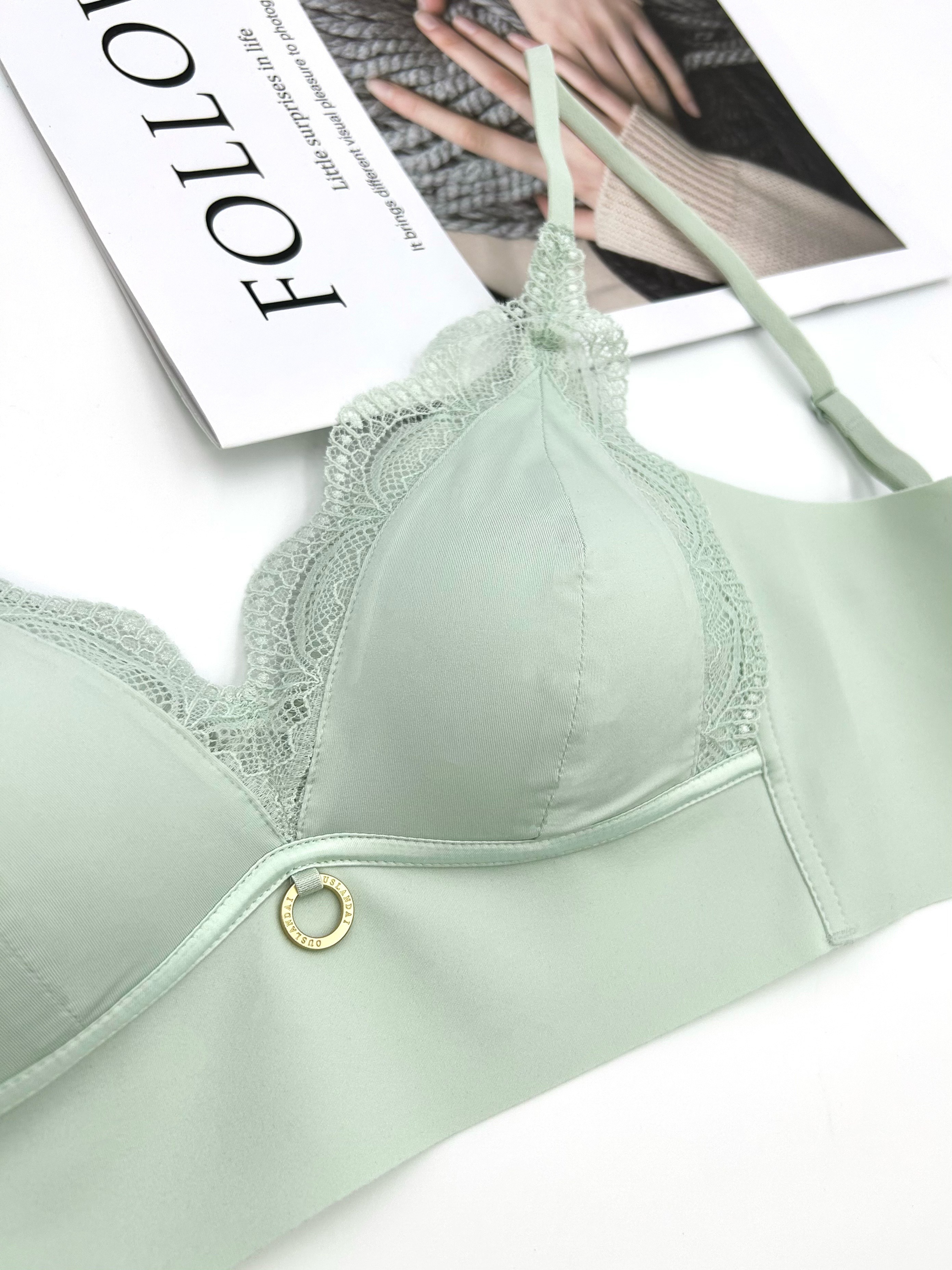 Contrast Lace Wireless Bra Comfy Breathable Push Bra Women's - Temu