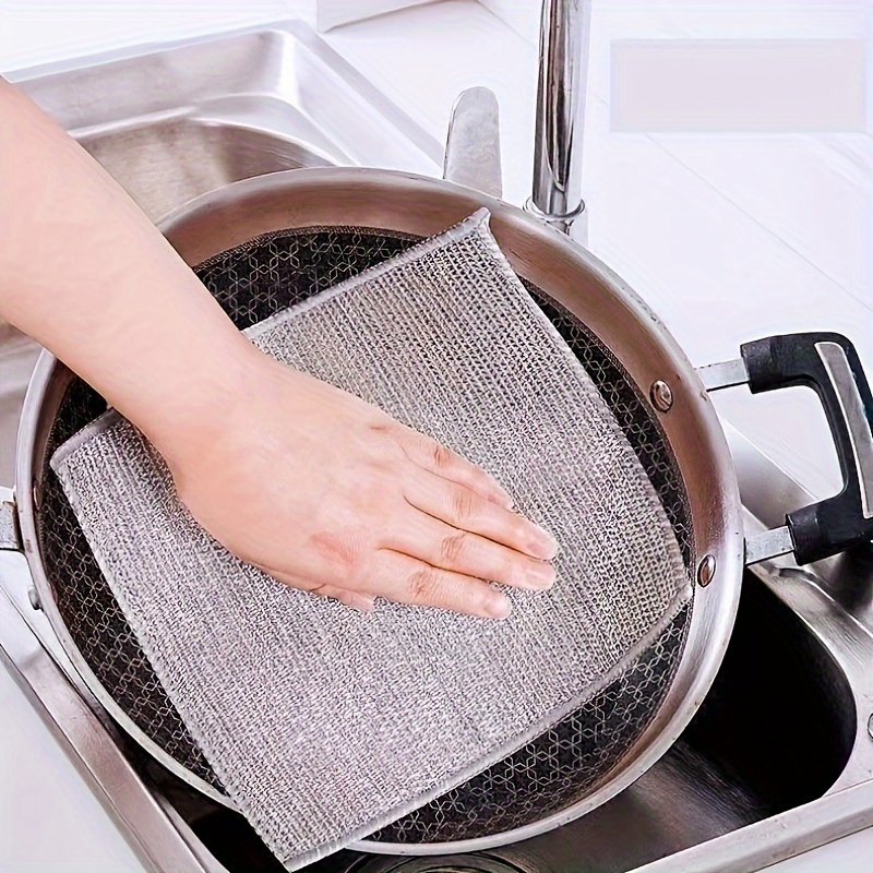 Dishwashing Towel, Double-sided Silver Wire Dishwashing Towel, Thickened  Non-stick Oil Dishwashing Rag, Cleaning And Decontamination Steel Wire Dishwashing  Cloth, Fruit Washing, Fish Scale Cloth, Kitchen Cleaning, Kitchen  Essentials - Temu