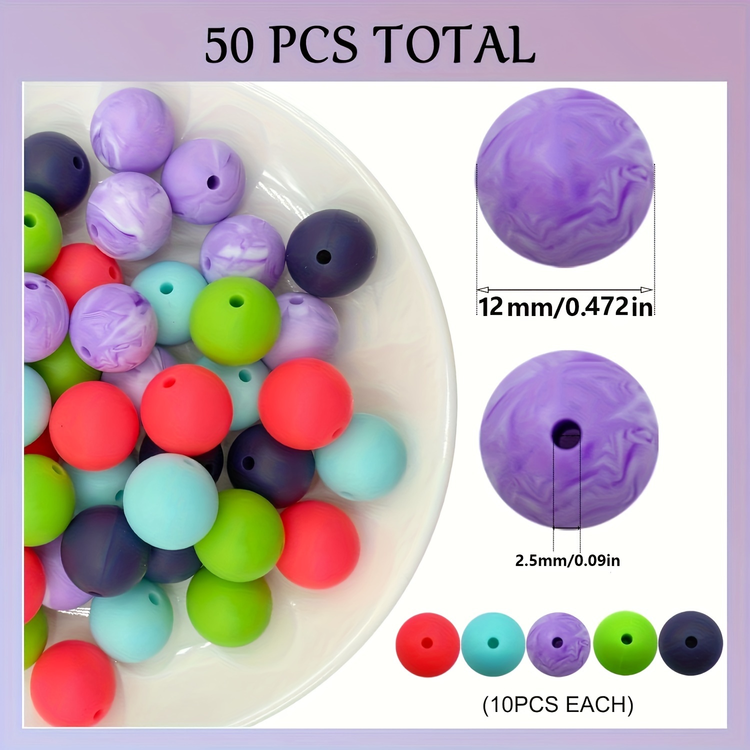 50pcs 12mm/15mm Round Silicone Beads For Bracelet, Necklace