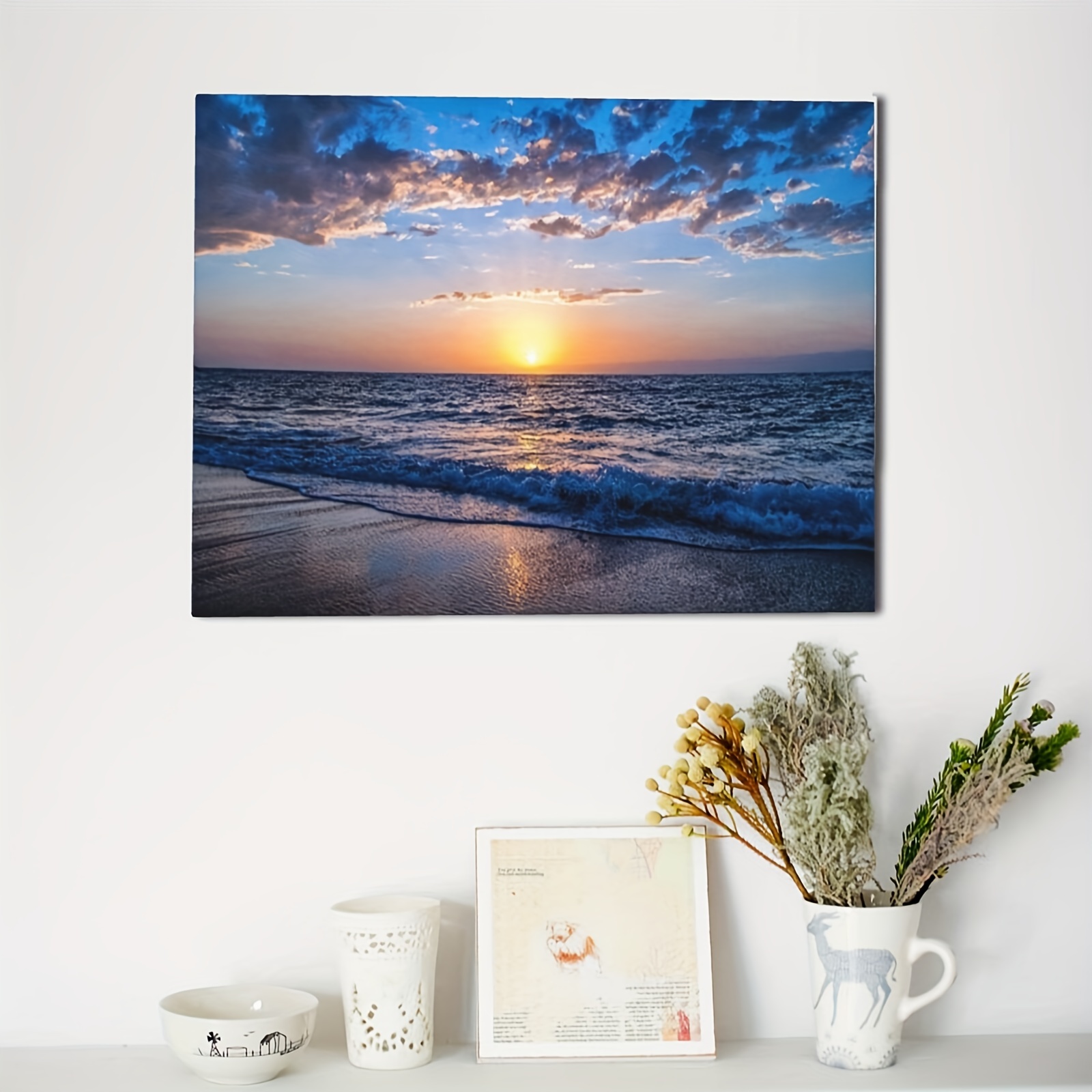 Framed Sea Sunset Beach Painting On Canvas Wall Art