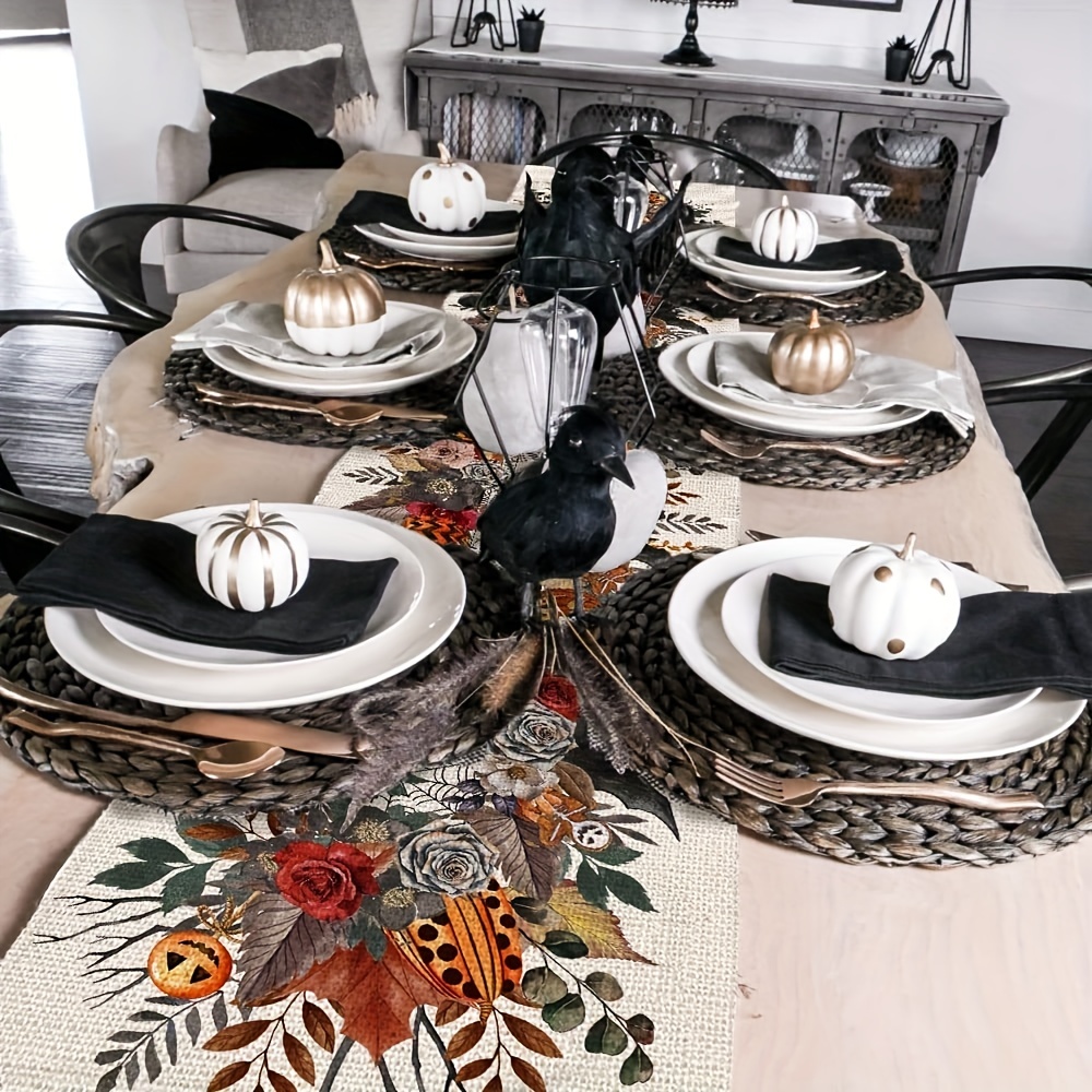 Halloween Pumpkin Table Runner 33x182cm Spider Web Holiday Decor