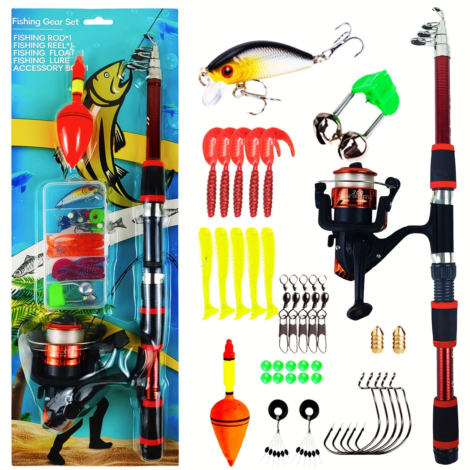 Fishing Rod Reel Combo Full Kit with 2PCS 2.1m Telescopic Fishing