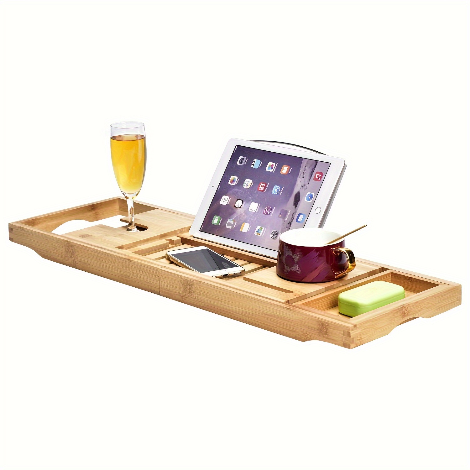 Bamboo Bathtub Caddy Tray Shelf Rack Tablet Book Phone Wine Holder