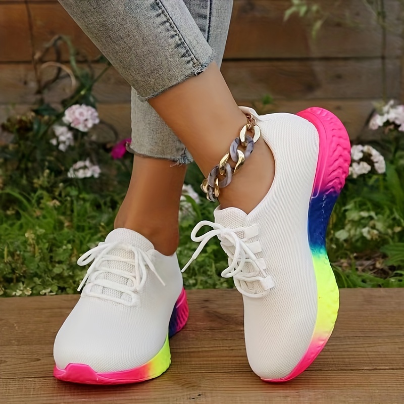 Zapatos deportivos de moda para mujer, color degradado, para verano, nuevo  patrón, malla transpirable y botas deportivas para mujer, talla 11 (rosa