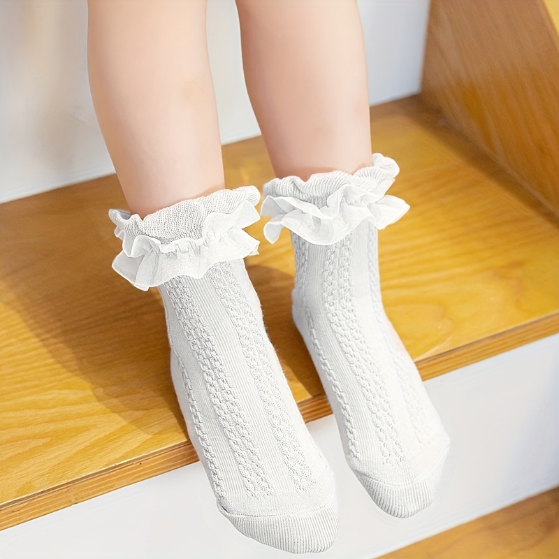 Girls Double Pleated Ruffle Lace Cotton Blend Socks Dress - Temu
