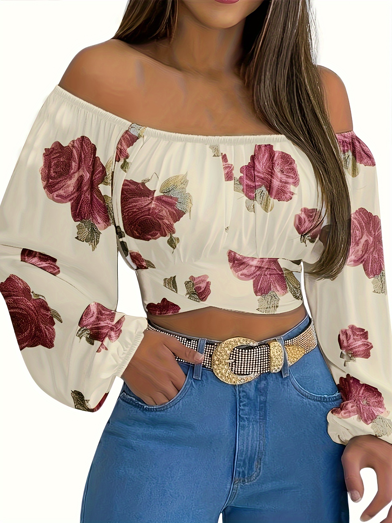 Blusa Corta Hombros Descubiertos Estampado Floral Top Temu Chile