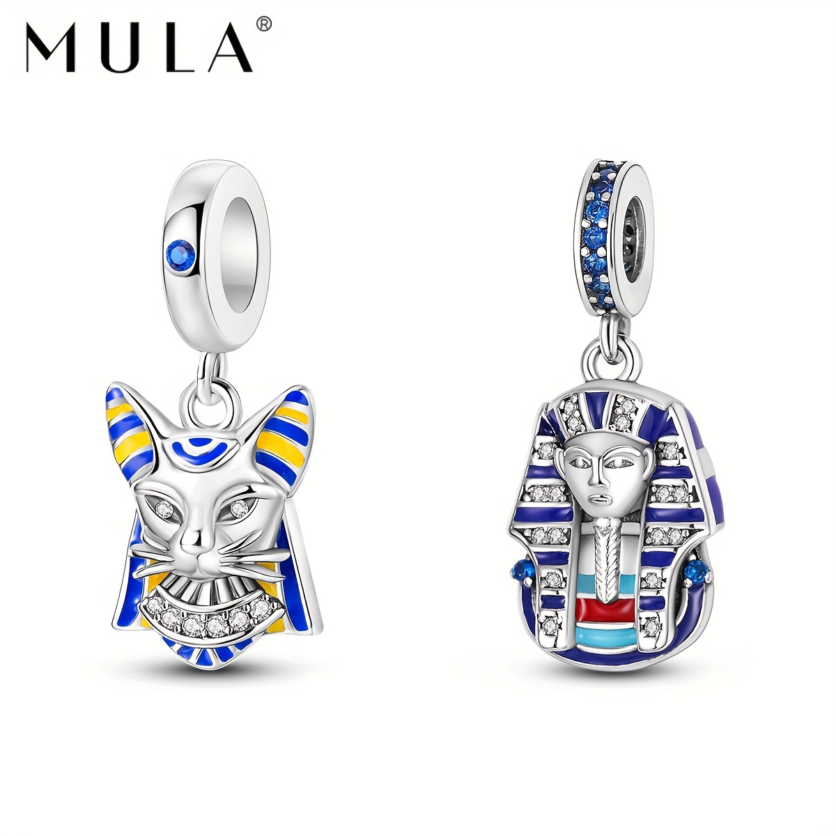 1pc 925 silver plated unique blue enamel zircon cat goddess