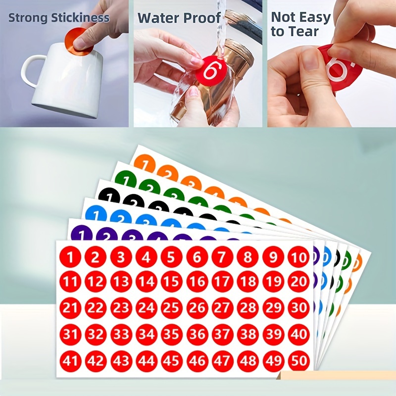 Etiquetas adhesivas de números, pegatinas de números de 1-50